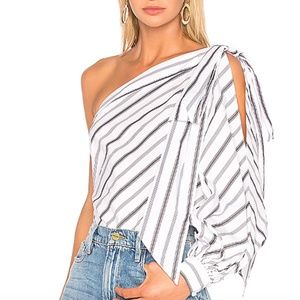 NWT Milly White Striped One Sleeve Nina Top Size 8